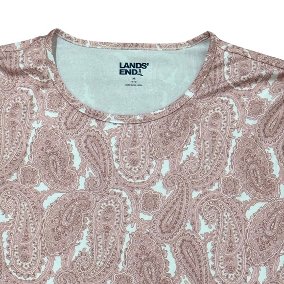 Lands End Womens Pajama Set Long Sleeve Top Pants Pink Paisley Print Size M - Picture 3 of 7